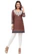 American Crepe Coffee White Printed Short Kurti with Intricate Embroidery XS to XXL Manufacturers  in Delhi