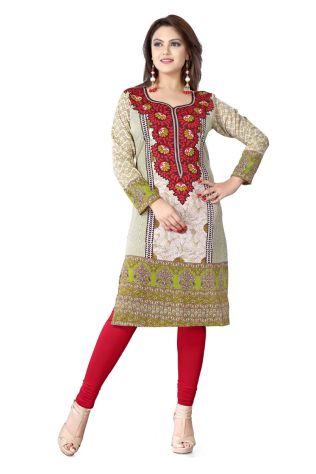 American Crepe Printed Long Kurtis with Unique Neck Design XS to XXL for Casual Wear Manufacturers, Suppliers, Exporters in Jharkhand