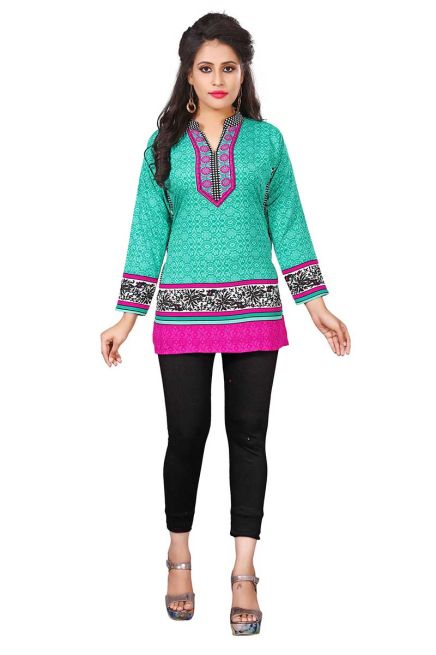 American Crepe Sea Green Short Kurti with Full Sleeves XS to XXL for Casual Wear Manufacturers  in Delhi