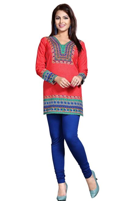 Attractive Red American Crepe Printed Short Tunic Kurti XS to XXL for Casual Wear Manufacturers  in Delhi