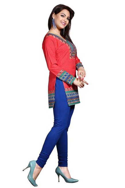 Attractive Red American Crepe Printed Short Tunic Kurti XS to XXL for Casual Wear Manufacturers  in Delhi