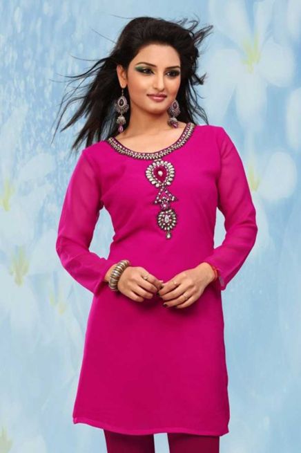 Attractive Red Chiffon Georgette Embroidered Kurtis Regular Fit for Casual and Festive Wear Manufacturers  in Delhi