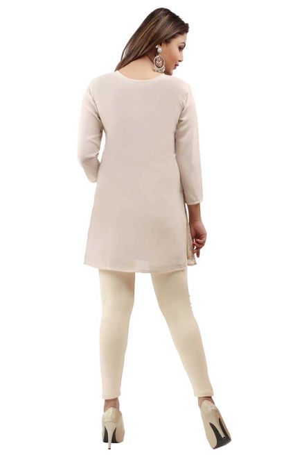 Beautiful White Embroidered Georgette Short Kurti with Lining XS to XXL for Casual Wear Manufacturers  in Delhi