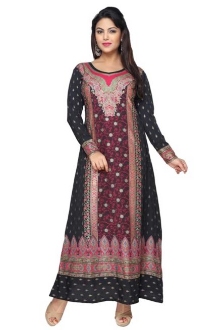 Black and Peach Printed Long Outfit with Full Sleeves Available in Sizes XS to XXL Manufacturers  in Delhi