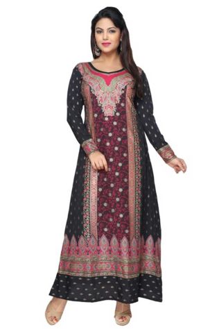 Black and Peach Printed Long Outfit with Full Sleeves Available in Sizes XS to XXL Manufacturers, Suppliers, Exporters in Saudi Arabia