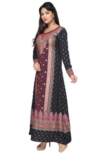 Black and Peach Printed Long Outfit with Full Sleeves Available in Sizes XS to XXL Manufacturers  in Delhi