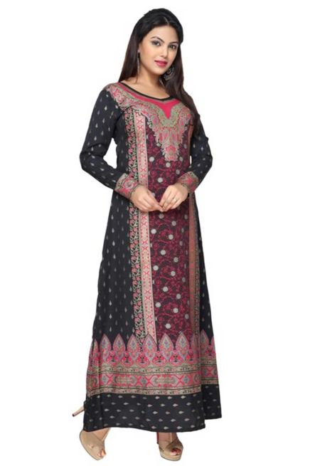 Black and Peach Printed Long Outfit with Full Sleeves Available in Sizes XS to XXL Manufacturers  in Delhi