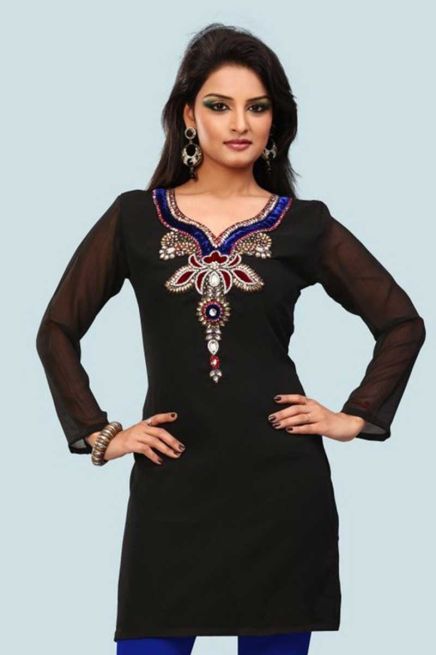 Black Chiffon Georgette Embroidered Kurtis Regular Fit Party and Festive Wear XS to XXL Manufacturers  in Delhi