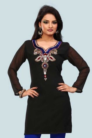 Black Chiffon Georgette Embroidered Kurtis Regular Fit Party and Festive Wear XS to XXL Manufacturers, Suppliers, Exporters in Hailakandi