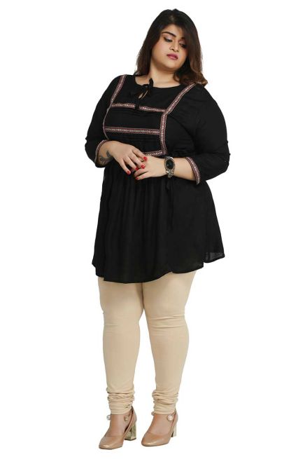 Black Plus Size Short Kurti with Elegant Lace Work Perfect for Casual Outings Sizes XL 3XL Manufacturers  in Delhi