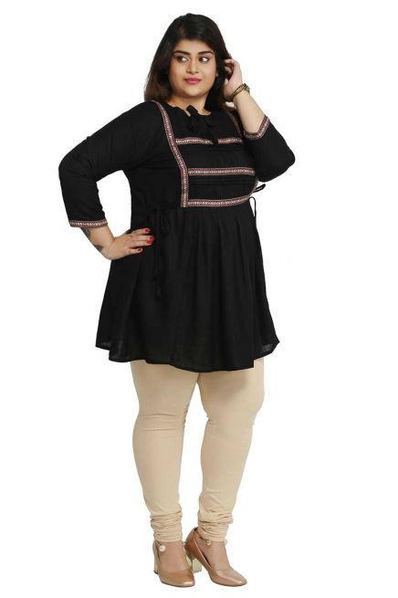 Black Plus Size Short Kurti with Elegant Lace Work Perfect for Casual Outings Sizes XL 3XL Manufacturers  in Delhi