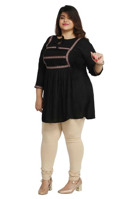 Black Plus Size Short Kurti with Elegant Lace Work Perfect for Casual Outings Sizes XL 3XL Manufacturers  in Delhi