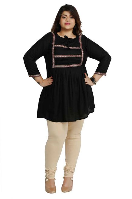 Black Plus Size Short Kurti with Elegant Lace Work Perfect for Casual Outings Sizes XL 3XL Manufacturers  in Delhi