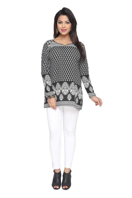 Black White Printed Kurti Regular Fit for Casual Outings Office Wear Available S to XXL Manufacturers  in Delhi