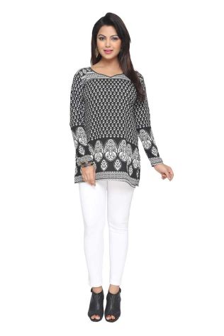 Black White Printed Kurti Regular Fit for Casual Outings Office Wear Available S to XXL Manufacturers, Suppliers, Exporters in Theni