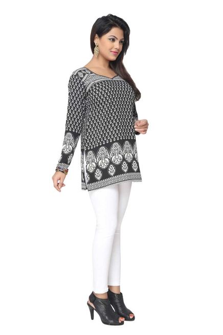 Black White Printed Kurti Regular Fit for Casual Outings Office Wear Available S to XXL Manufacturers  in Delhi