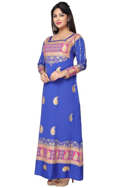 Blue with Gold Print with Full Sleeves Loose Fit for Casual Outings Free Size Manufacturers  in Delhi