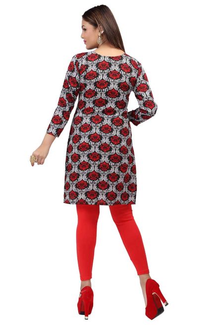 Brown Floral Printed and Embroidered Short Kurti with Full Sleeves Regular Fit for Casual Outings Sizes S XL Manufacturers  in Delhi