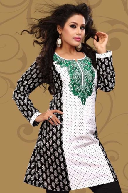 Casual Black and White Kurti with Embroidery Patchwork and Full Sleeves XS to XXL Sizes Manufacturers  in Delhi