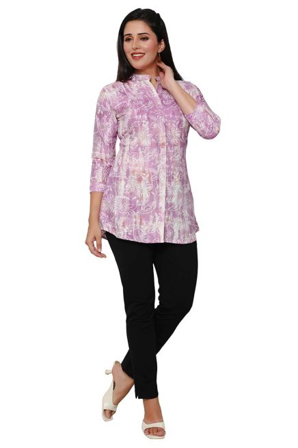 Chic Floral Printed Multiple Color 3/4th Mandarin Collar Top Elegant Women Shirt Style Manufacturers  in Delhi