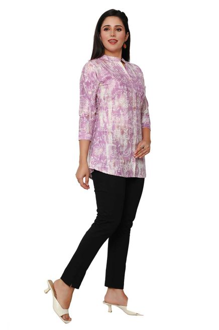 Chic Floral Printed Multiple Color 3/4th Mandarin Collar Top Elegant Women Shirt Style Manufacturers  in Delhi