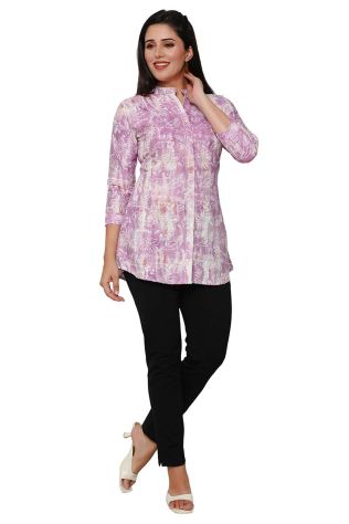 Chic Floral Printed Multiple Color 3/4th Mandarin Collar Top Elegant Women Shirt Style Manufacturers, Suppliers, Exporters in Puerto Rico