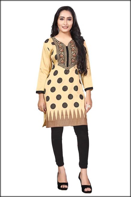 Chic Khaki Crape Silk Kurti with Embroidery and Foil Design Perfect for Special Events Sizes S XL Manufacturers  in Delhi