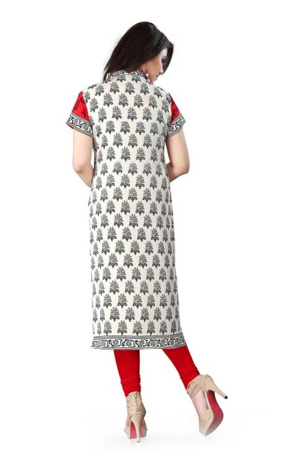 Chic Red and White American Crepe Long Kurti with Elegant Design Manufacturers  in Delhi