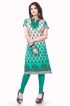 Chic Turquoise and White A Line Long Kurti in American Crepe for Casual Style Manufacturers  in Delhi