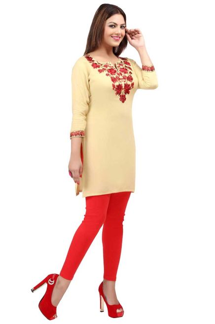 Coffee Embroidered Short Kurti with Full Sleeves Regular Fit for Casual Outings Sizes S XL Manufacturers  in Delhi