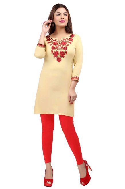 Coffee Embroidered Short Kurti with Full Sleeves Regular Fit for Casual Outings Sizes S XL Manufacturers  in Delhi