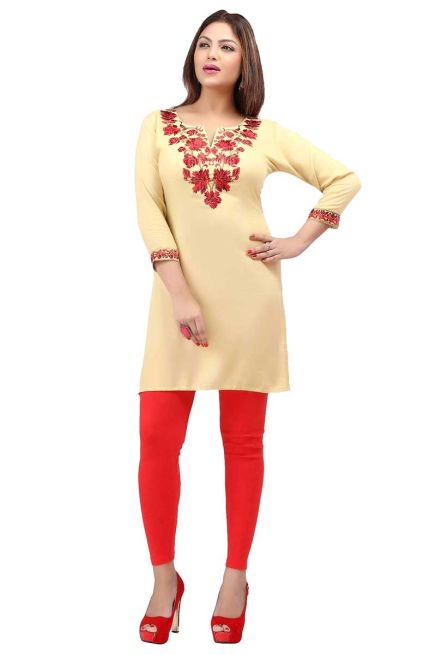 Coffee Embroidered Short Kurti with Full Sleeves Regular Fit for Casual Outings Sizes S XL Manufacturers  in Delhi