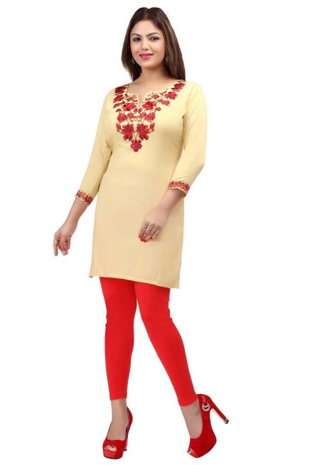 Coffee Embroidered Short Kurti with Full Sleeves Regular Fit for Casual Outings Sizes S XL Manufacturers  in Delhi