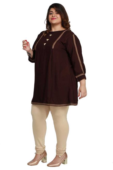 Coffee Plus Size Rayon Kurti with Lace Work and Accessories Casual Fit Sizes 1XL 4XL Manufacturers  in Delhi