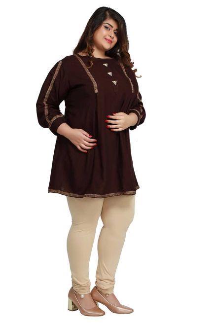 Coffee Plus Size Rayon Kurti with Lace Work and Accessories Casual Fit Sizes 1XL 4XL Manufacturers  in Delhi