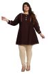 Coffee Plus Size Short Kurti with Accessory Detailing and Lace Work Perfect for Casual Wear Sizes XL 3XL Manufacturers  in Delhi