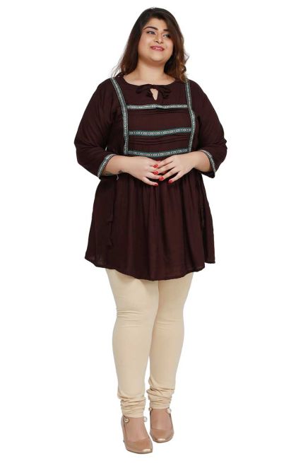 Coffee Plus Size Short Kurti with Lace Work for Casual Outings Fit XL to 3XL Manufacturers  in Delhi