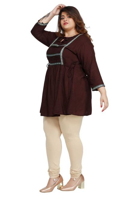 Coffee Plus Size Short Kurti with Lace Work for Casual Outings Fit XL to 3XL Manufacturers  in Delhi