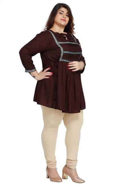 Coffee Plus Size Short Kurti with Lace Work for Casual Outings Fit XL to 3XL Manufacturers  in Delhi