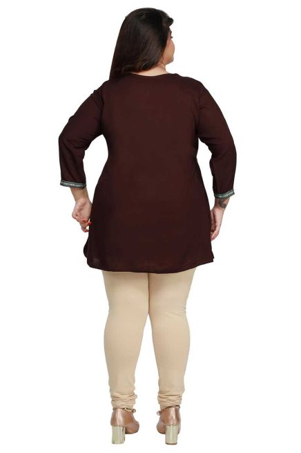 Coffee Plus Size Short Kurti with Lace Work for Casual Outings Fit XL to 3XL Manufacturers  in Delhi