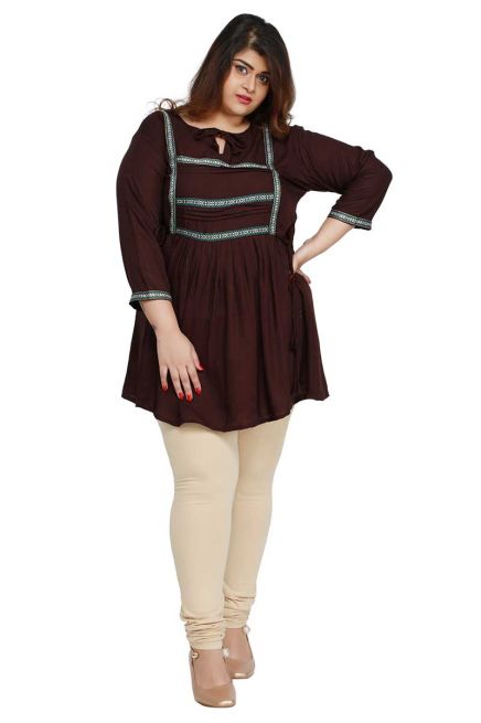 Coffee Plus Size Short Kurti with Lace Work for Casual Outings Fit XL to 3XL Manufacturers  in Delhi