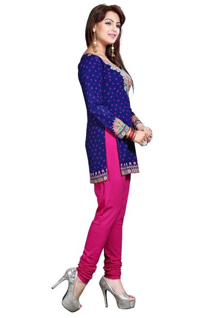 Comfortable Blue French Jacquard Kurti with Bandhani Design for Festive and Casual Events Manufacturers  in Delhi