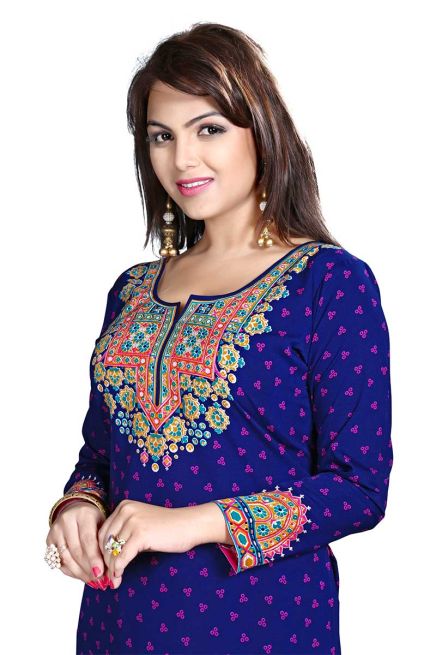 Comfortable Blue French Jacquard Kurti with Bandhani Design for Festive and Casual Events Manufacturers  in Delhi