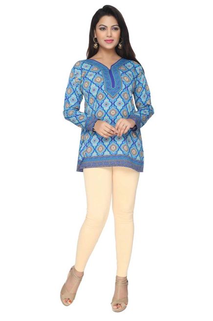 Comfortable Blue Printed Short Kurti with Full Sleeves for Daily and Festive Occasions Manufacturers  in Delhi