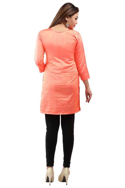 Comfortable Peach Handwork Embroidered Short Kurti with Full Sleeves for Daily Fashion Manufacturers  in Delhi