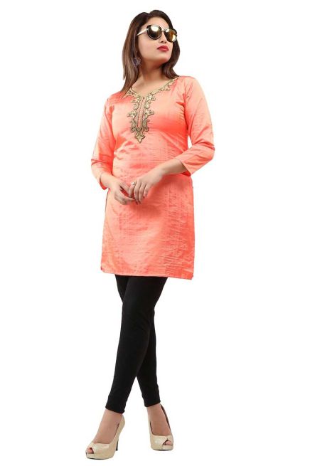 Comfortable Peach Handwork Embroidered Short Kurti with Full Sleeves for Daily Fashion Manufacturers  in Delhi