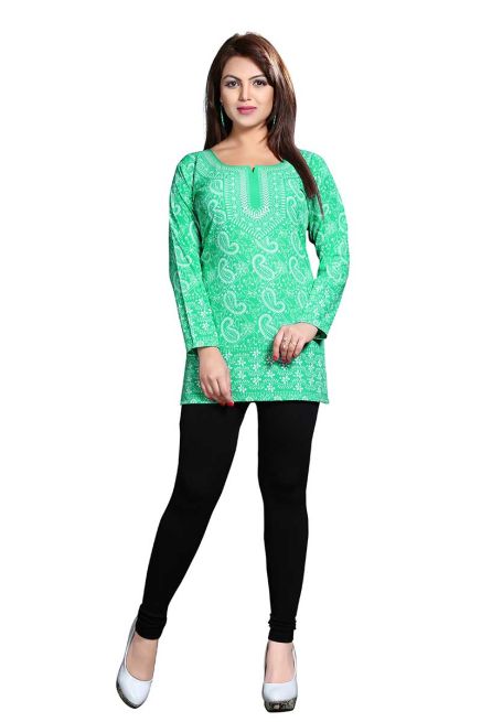 Comfortable Sea Green Short Kurtis with Textured Fabric for Semi Formal Occasions Manufacturers  in Delhi