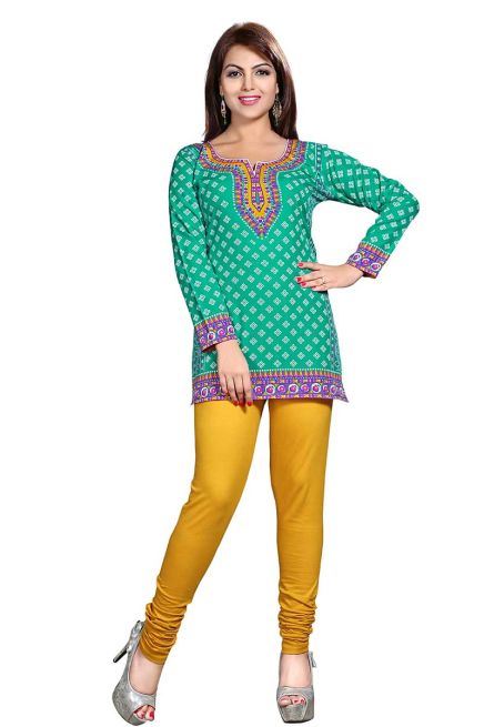 Comfortable Turquoise French Jacquard Printed Full Sleeves Kurti for Everyday Wear Manufacturers  in Delhi