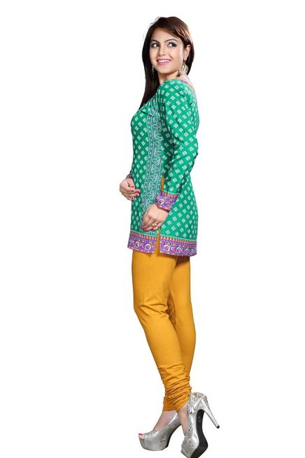 Comfortable Turquoise French Jacquard Printed Full Sleeves Kurti for Everyday Wear Manufacturers  in Delhi