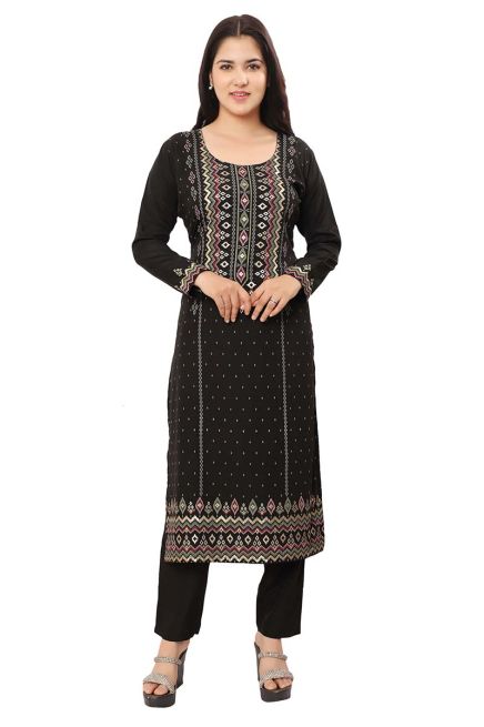 Elegant Black Embroidered Kurti in Viscose Rayon - Perfect Ethnic Wear for Women Manufacturers  in Delhi